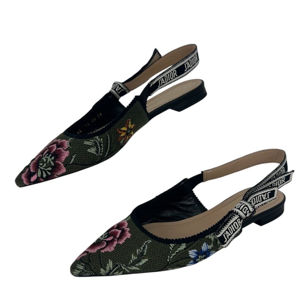 Christian Dior J'adior Embroidered Floral Sling Back Flats - Picture 4 of 14